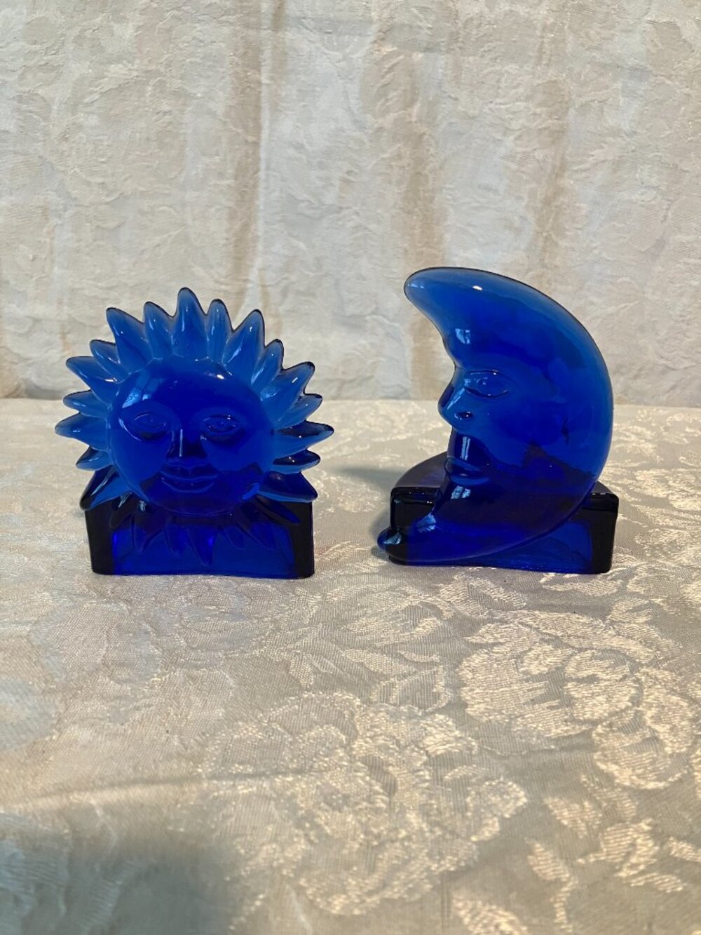 blue glass candle holders
